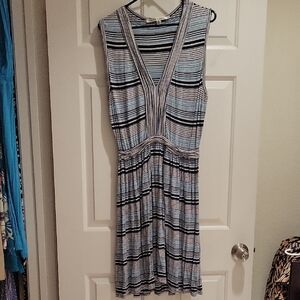 Max Studio Blue and White Striped Midi Dress